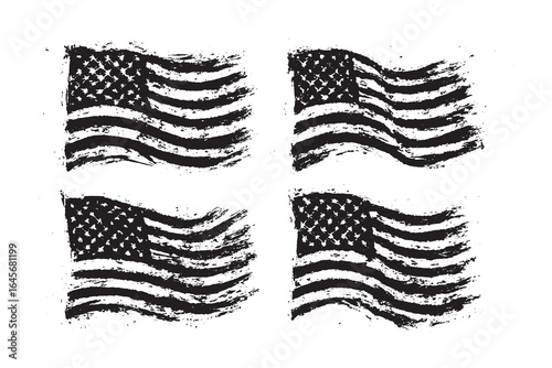 Wavy grunge American flag with distressed texture, symbolizing vintage patriotism and retro style.