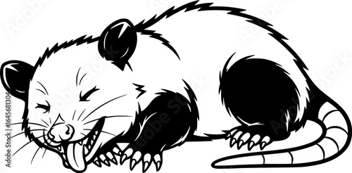 Opossum Playing Dead Black Outline Vector

