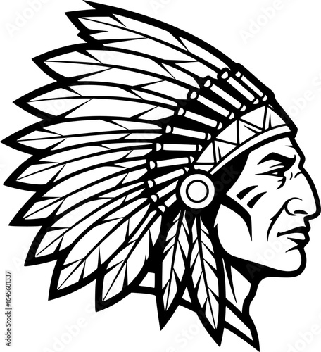 Native American Chief Head SVG Vector Outline
