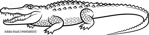 Alligator SVG Vector Black and White Outline Design
