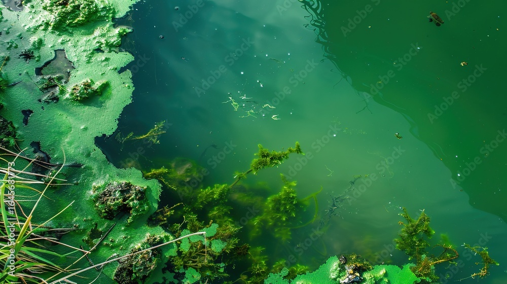 Fototapeta premium Blue - Green Algae: A Comprehensive Exploration of these Ancient and Ecologically Significant Organisms. Uncover their unique characteristics, such as their ability to perform photosynthesis