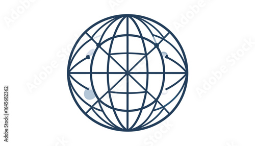 Modern graphic icon depicting a global network, illustrating concepts of digital connectivity, worldwide communication, and collaborative interaction across continents.