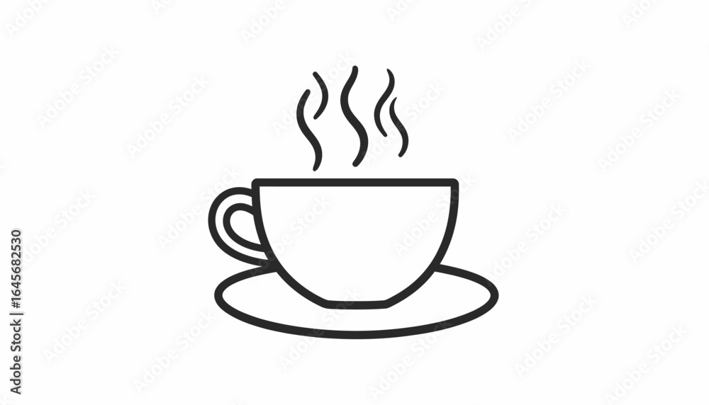Obraz premium Minimalist outline icon of a steaming hot cup of coffee or tea. A simple symbol for a cafe, a relaxing break, or a comforting warm beverage concept.