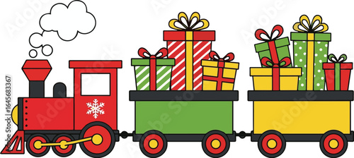 Christmas Gift Train, Holiday Present Express, Festive Toy Train Clipart, Xmas Train Cartoon, Santa's Gift Delivery