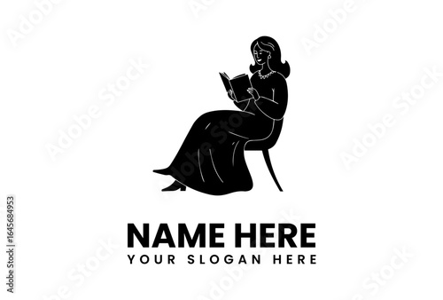 Elegant Woman in Gown Reading a Book While Seated on a Chair.
