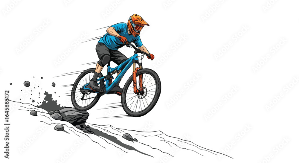 Obraz premium Extreme Mountain Biker in Action on a Rocky Trail Illustration.