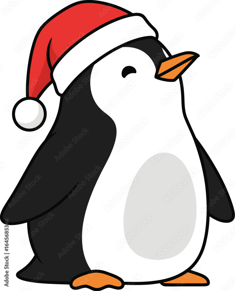 Fototapeta premium Cute Penguin in Santa Hat, Christmas Penguin Cartoon, Holiday Penguin Illustration, Happy Penguin Xmas Design, Winter Penguin Clipart