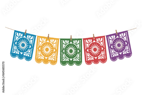 Festive Papel Picado Banner Colorful Cut Paper Decorations for Celebrations and Cultural Events