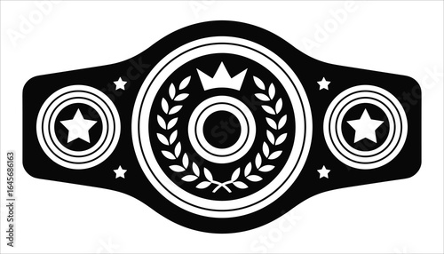 Championship Belt Silhouette with Crown and Stars Icon