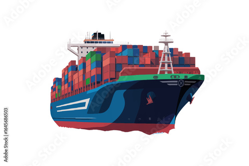 Massive Cargo Ship Loaded with Containers Sailing Across the Ocean for Global Trade and Logistics