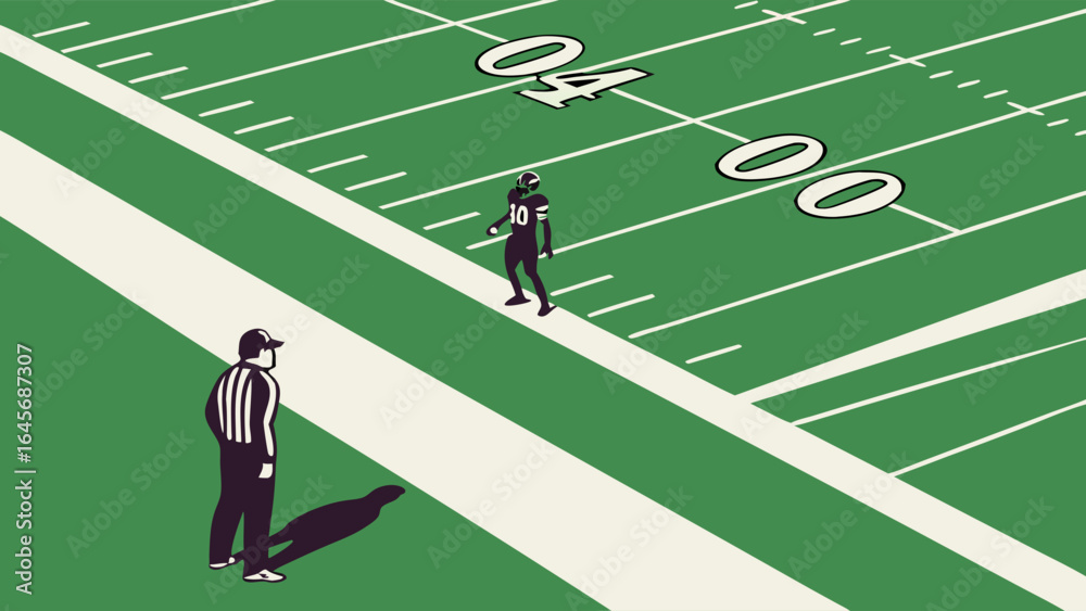 Fototapeta premium American Football Player and Referee on Field.