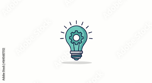 Teal Lightbulb with Central Gear, Innovative Idea Concept Illustration