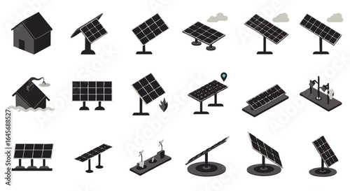 Various Solar Panel Systems and House Damage Illustrations