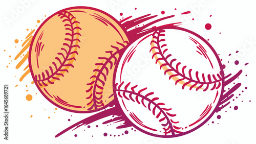 Dynamic Duo Abstract Baseball Design with Red and Orange Hues.