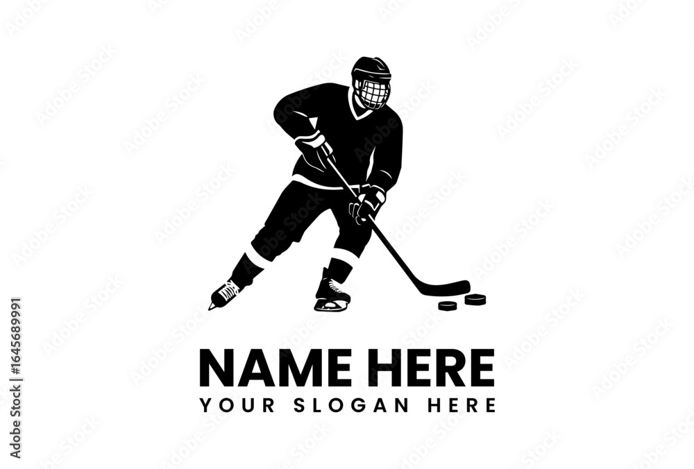 Fototapeta premium Silhouette Hockey Player with Stick and Pucks Ready to Score.