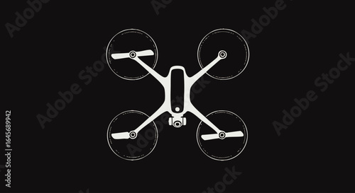 White Drone Illustration with Four Propellers and Camera, Top View