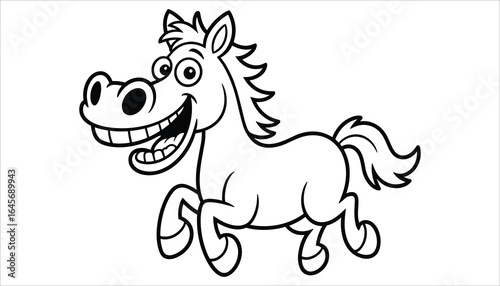 Funny Running Horse Cartoon Coloring Page for Kids