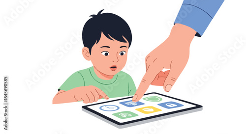 Parental control and online safety for a child using a tablet.