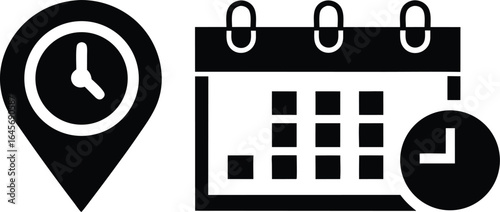 Time Management Icons Calendar and Clock Location for Scheduling and Planning