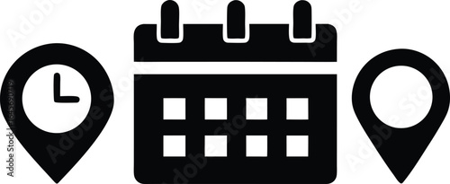 Event Scheduling Calendar, Time, and Location Icons