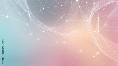 Abstract digital background with interconnected lines bright glowing nodes and smooth flowing curves in soft pastel colors for technology and innovation themes