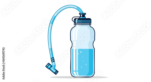 Sports hydration water bottle with a long drinking tube for exercise.