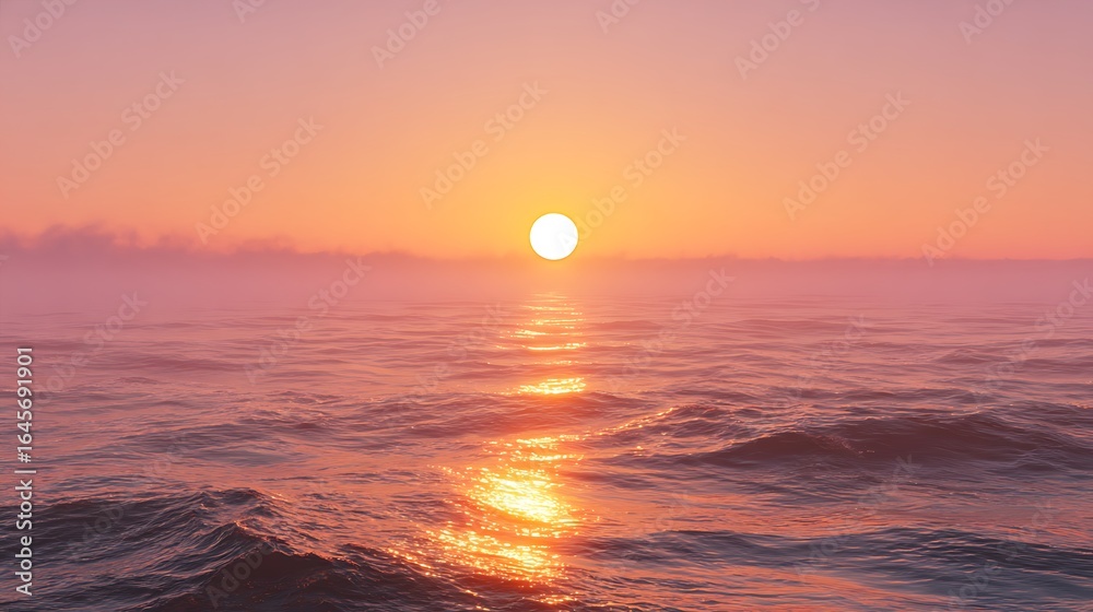 Obraz premium Majestic ocean sunset paints the sky and water in stunning shades of gold, orange, and pink, creating a serene and peaceful maritime twilight.
