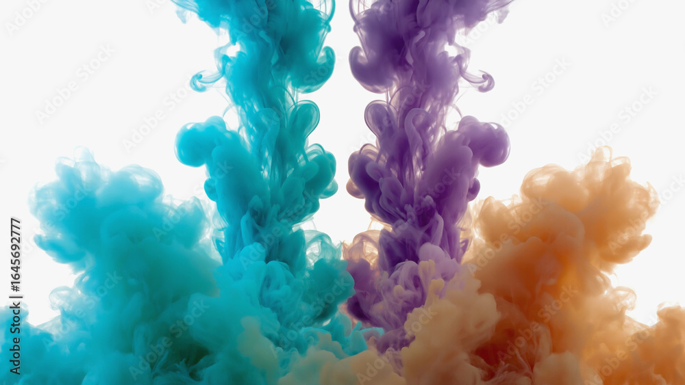 Fototapeta premium Colorful Smoke Plumes Floating with Soft Colors on White Background