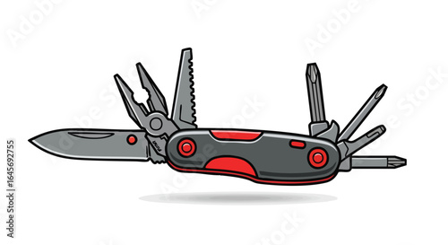 Versatile multitool pocket knife vector illustration.