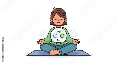 Woman practicing mindful breathing exercise during meditation.