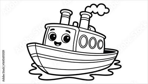 Cute Cartoon Boat Coloring Page for Kids