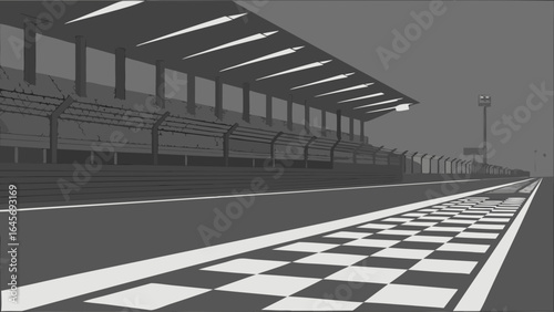 Gray Scale Racing Track with Checkered Finish Line.