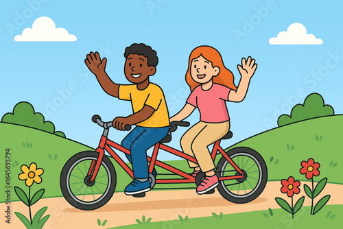 Happy Friendship Day: Two Friends Riding a Tandem Bicycle