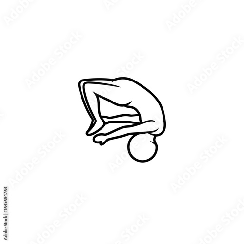 Stylized line drawing of a person performing a gymnastic roll or somersault, emphasizing movement and athleticism against a clean white background.