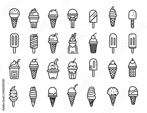 Ice cream cone vector icon set. Ice cream scoop cup symbol.