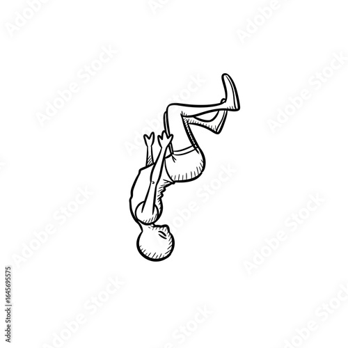 Dynamic sketch of a person performing a backflip, capturing movement and athletic skill against a clean white background.
