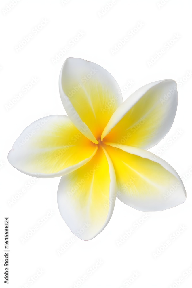 Naklejka premium Close-Up of a Vibrant Yellow and White Frangipani Flower Isolated on White Background