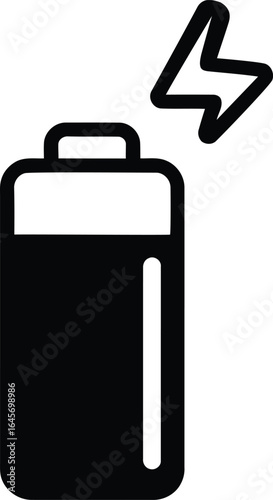 Black battery icon with high power lightning bolt displayed on a white background