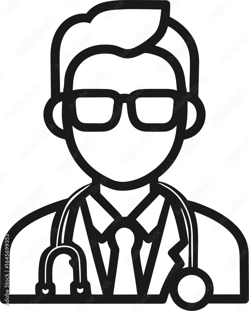 Obraz premium Stylized doctor avatar showcases outline of a professional figure wearing glasses and stethoscope