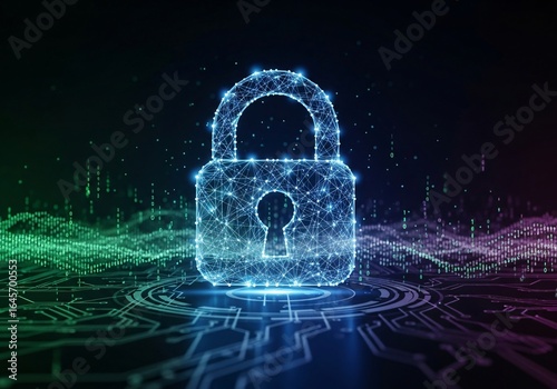 Wallpaper Mural Abstract Wireframe Padlock on Circuit Board Background. Torontodigital.ca