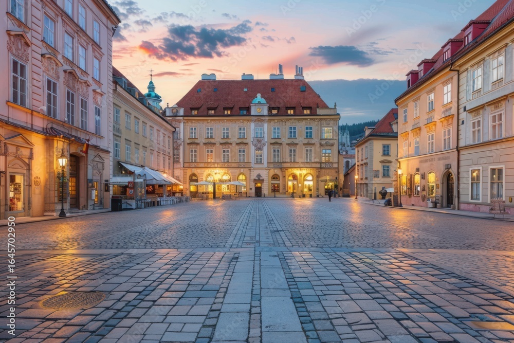 Obraz premium Prague cityscape at dusk: old town square travel destination
