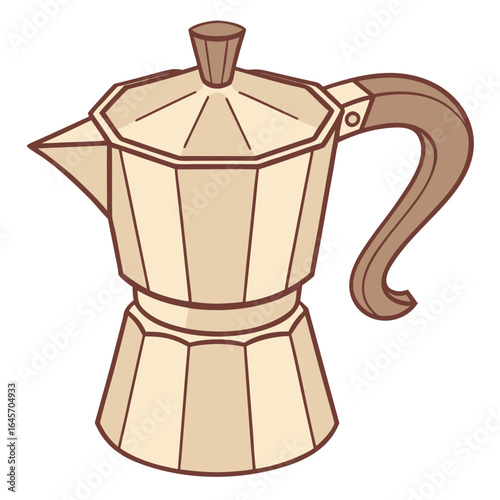 Beige moka pot illustration on a plain background, coffee maker