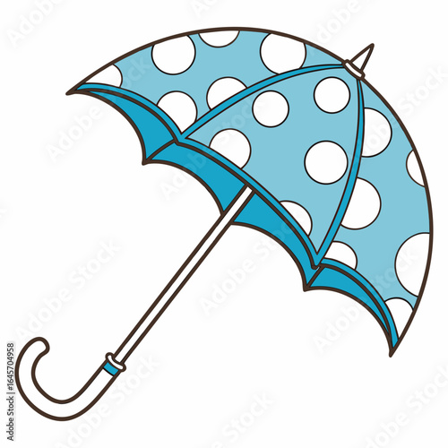Blue polka dot umbrella on a plain background, protection from rain