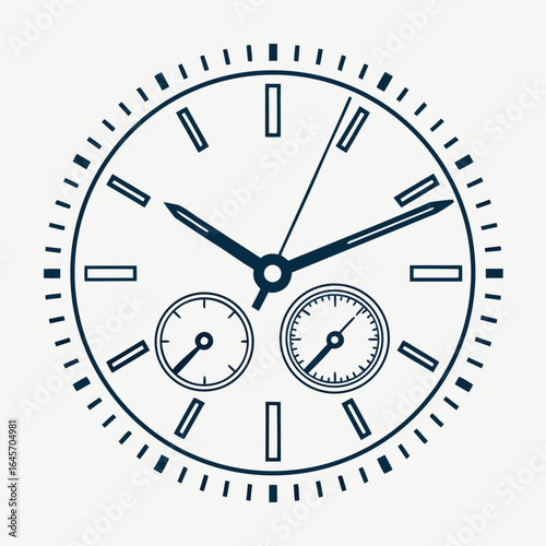 Watch face with chronograph dials, timekeeping on a plain background