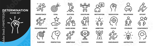Determination icon collection set. Containing design Persistence, Goal, Discipline, Motivation, Success
