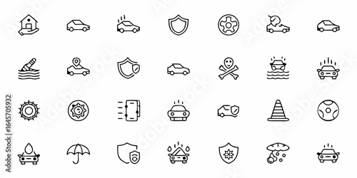Car Insurance Icons – Vehicle Protection & Road Safety Vector Pack