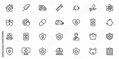 Health Insurance Icons – Medical Coverage & Wellness Protection Vector Pack