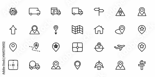Delivery & Logistics Map Icons – Location, Routes & Tracking Vector Pack