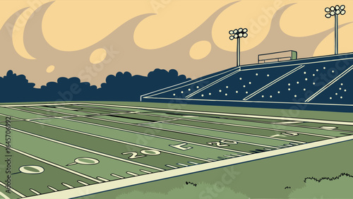 Retro American Football Field and Stadium.