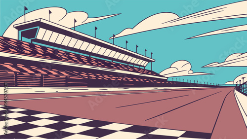RetroStyle Race Track Grandstand with Checkered Finish Line.